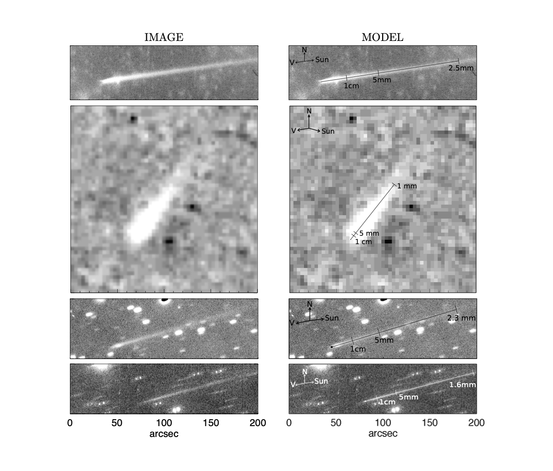 Rosetta/OSIRIS image of asteroid P/2010 A2, showing the elongated dust trail created by a recent collision in the main asteroid belt.
