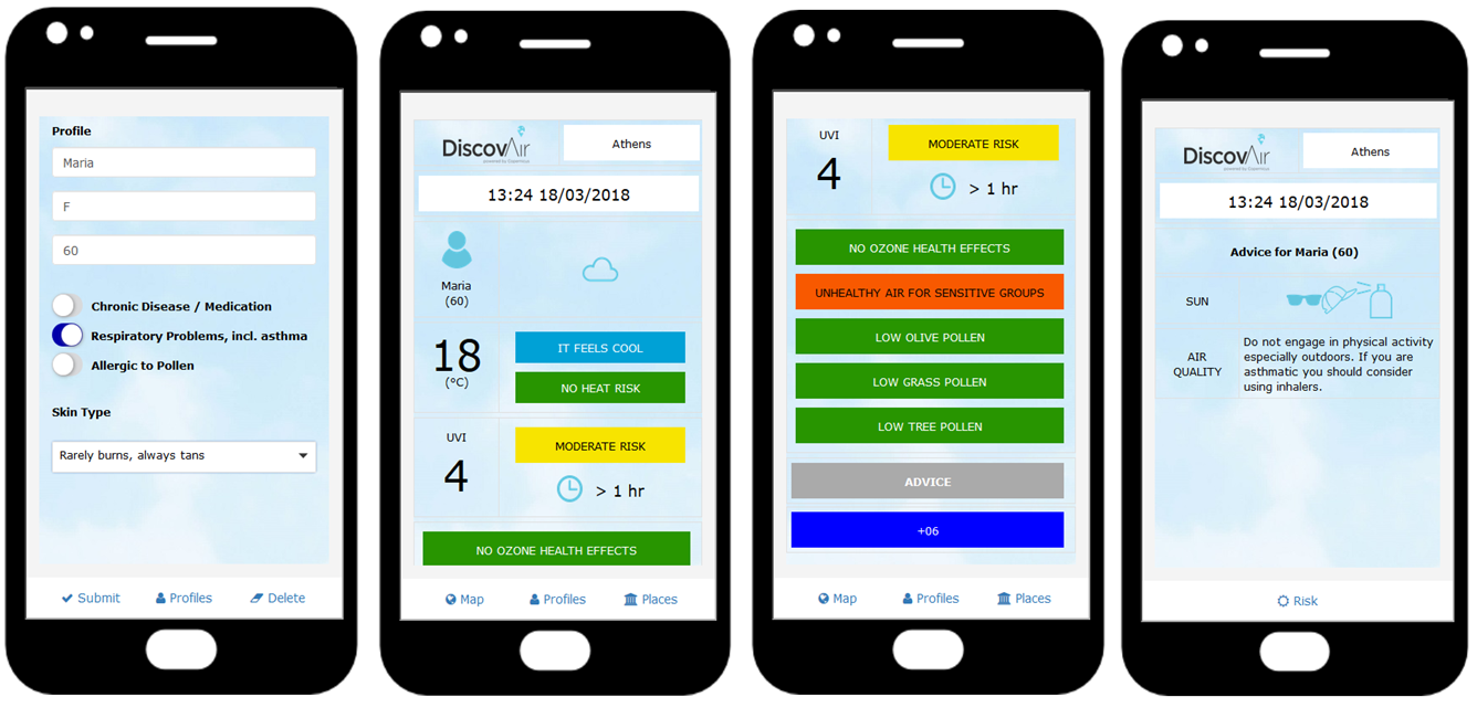 Screenshots of the DiscovAir app
